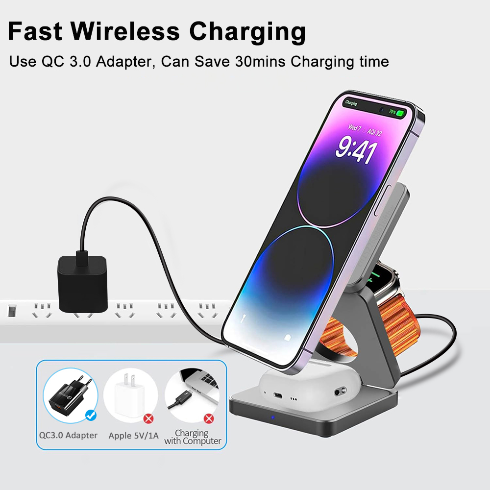 شاحن لاسلكي 3 في 1 محطة شحن لا - مراجعة Wireless Charger Watch وسعره